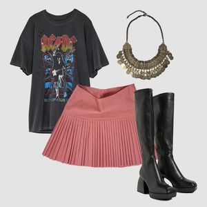 Kenzie pleated mini skirt coral salmon short school girl skater circle